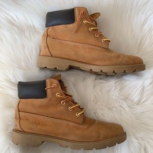 Timberlands Premium 6 Inch Waterproof Leather Boot in Wheat Nubuck Youth 6 Boys